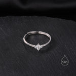 Hydrangea CZ Flower Minimalist Ring in Sterling Silver, Four Crystal Flower Ring, Tiny CZ Ring, Adjustable Size