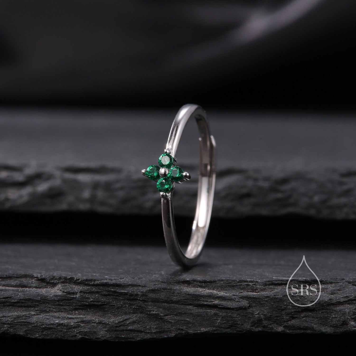 Green CZ Hydrangea Flower Adjustable Gemstone Ring