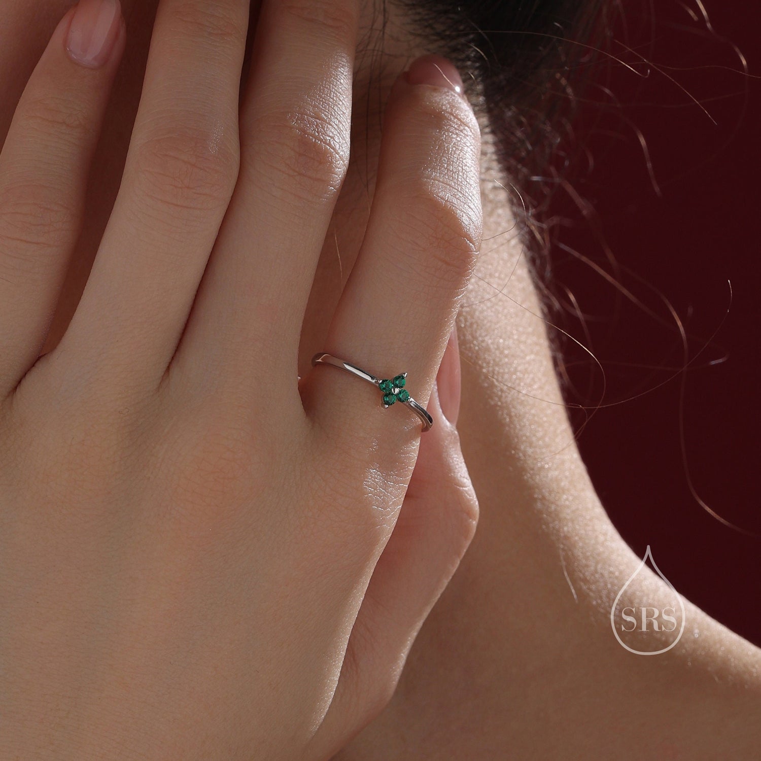 Green CZ Hydrangea Flower Adjustable Gemstone Ring