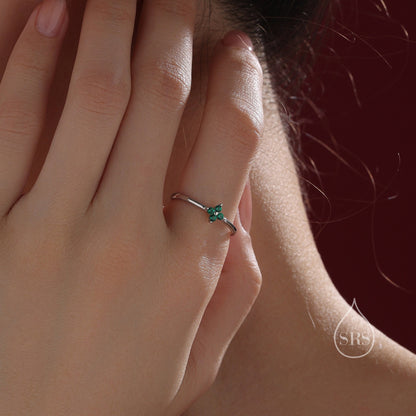 Green Hydrangea CZ Flower Minimalist Ring in Sterling Silver, Four Crystal Flower Ring, Tiny CZ Ring, Adjustable Size