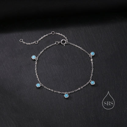 Delicate Turquoise CZ Charm Bracelet in Sterling Silver,  Silver or Gold, Sterling Silver Tiny Blue Turquoise Bracelet