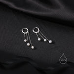 Natural Freshwater Pearl Trio Huggie Hoop Earrings in Sterling Silver, Pearl Cascade Dangle Chain Earrings, Gold and Silver