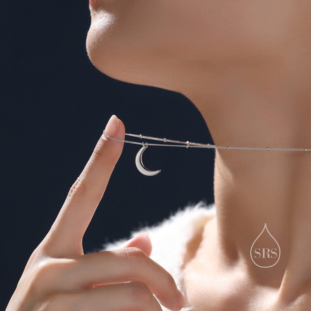 Crescent Moon Pendant Necklace in Sterling Silver with a Satellite Chain - Moon Necklace - Gold or Silver - Whimsical and Pretty Jewellery
