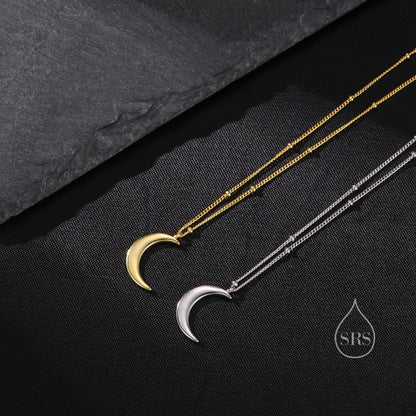 Crescent Moon Pendant Necklace in Sterling Silver with a Satellite Chain - Moon Necklace - Gold or Silver -  Whimsical and Pretty Jewellery