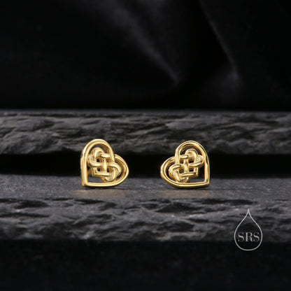 Celtic Knot Heart Stud Earrings in Sterling Silver, Silver, Gold or Rose Gold, Unicorn Earrings, Celtic Trinity Knot Heart Earrings