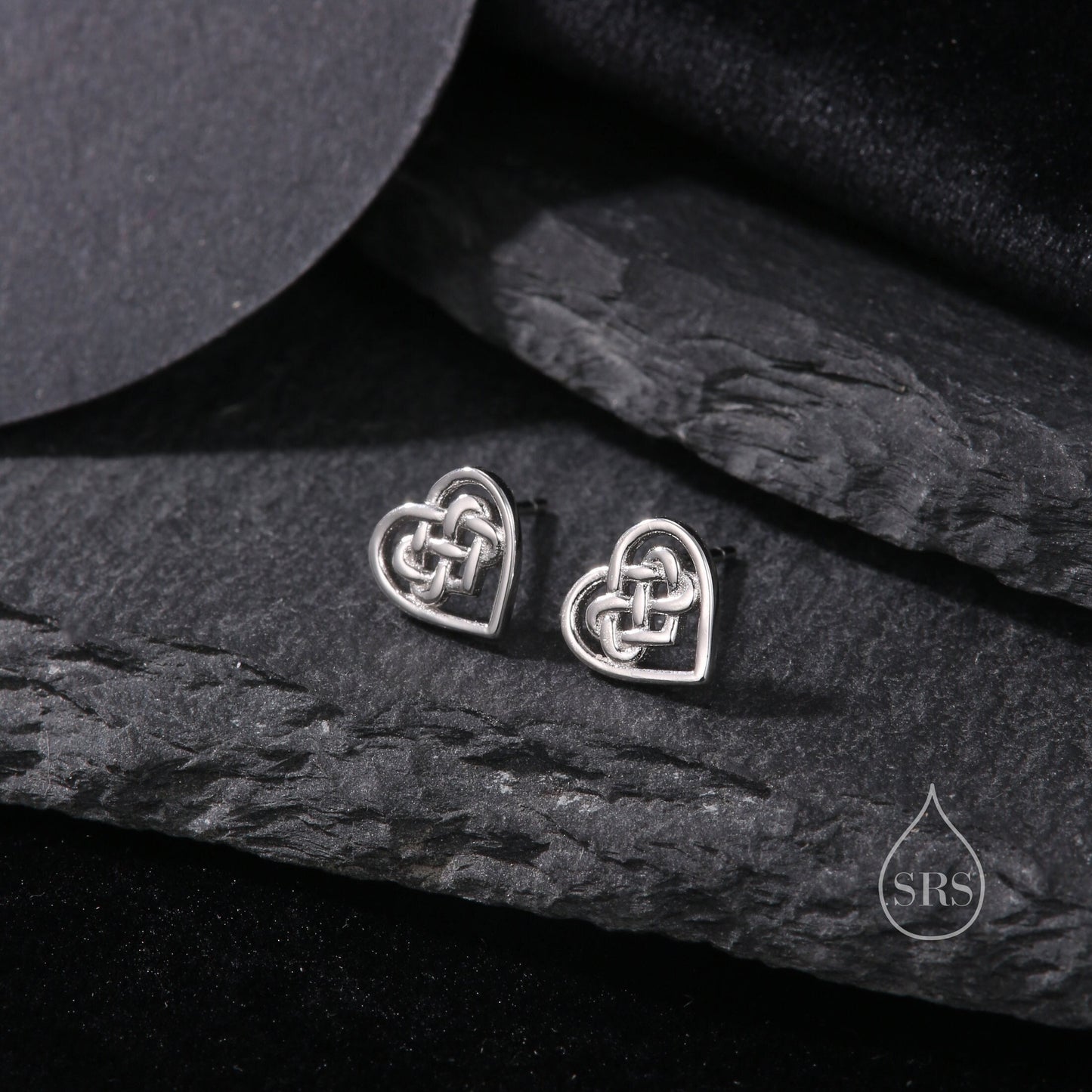 Celtic Knot Heart Stud Earrings in Sterling Silver, Silver, Gold or Rose Gold, Unicorn Earrings, Celtic Trinity Knot Heart Earrings