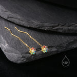 Enamel Smiling Flower Threader Earrings in Sterling Silver, Silver Rainbow Flower Earrings, Multi Colour Flower Spiral Ear Threaders