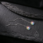 Enamel Smiling Flower Threader Earrings in Sterling Silver, Silver Rainbow Flower Earrings, Multi Colour Flower Spiral Ear Threaders
