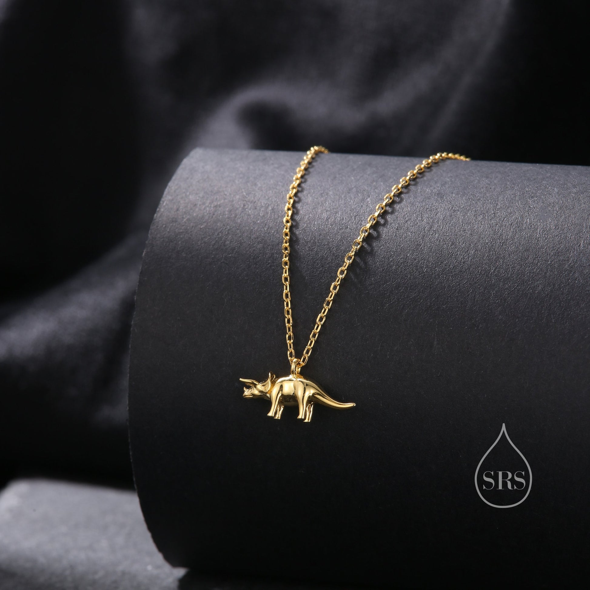 Triceratops Dinosaur Pendant Necklace in Sterling Silver, Shark Necklace, Silver or Gold or Rose Gold, Small Triceratops Dinosaur Pendant