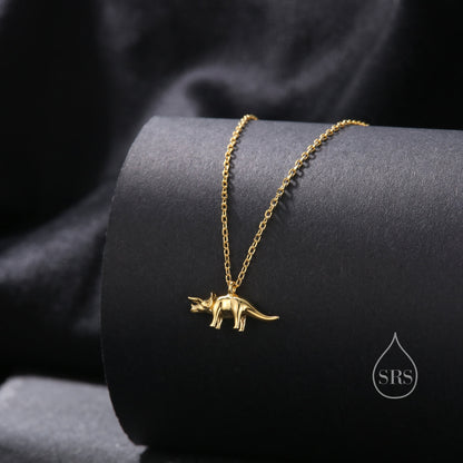 Triceratops Dinosaur Pendant Necklace in Sterling Silver, Shark Necklace, Silver or Gold or Rose Gold, Small Triceratops Dinosaur Pendant