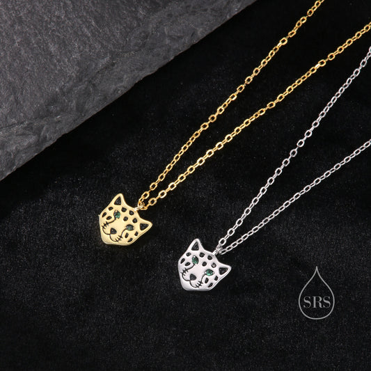 Tiny Leopard Face Pendant Necklace in Sterling Silver, Leopard Necklace,  Small Leopard Pendant, Silver or Gold, Leopard Face Necklace