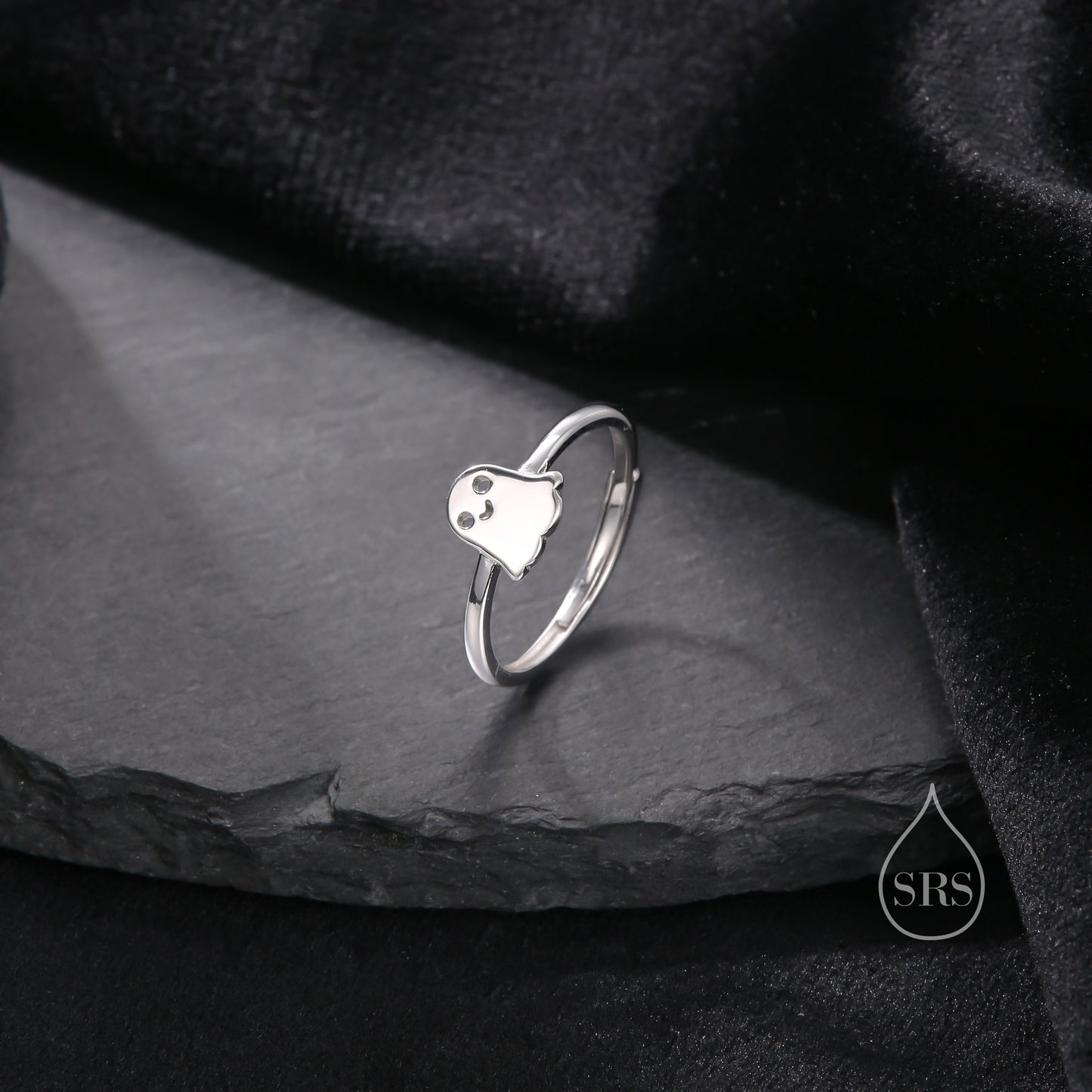 Sterling Silver Cute Little Ghost Ring, Adjustable Size, Cute Ghost Jewellery, Dainty and Delicate, Ghost Ring