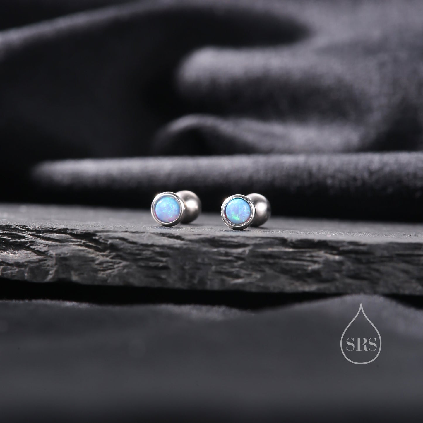 Tiny 3mm Blue Opal Screw Back Earrings in Sterling Silver, Small Opal Stud, Blue Opal Screw Back Earrings, Fire Opal