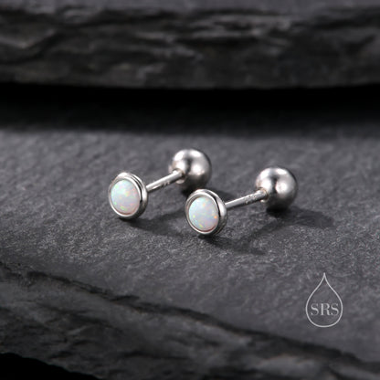 Tiny 3mm White Opal Internally Threaded Flat Back/ Screw Back Earrings in Sterling Silver, Small Opal Stud, White Opal Screw Back Earrings