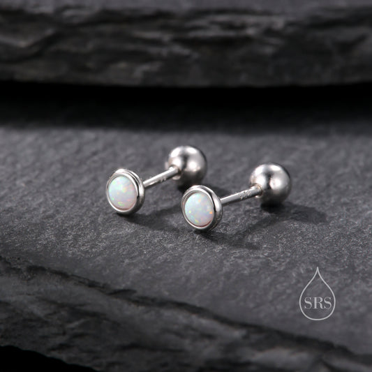 Tiny 3mm White Opal Screw Back Earrings in Sterling Silver, Small Opal Stud, White Opal Screw Back Earrings, Fire Opal