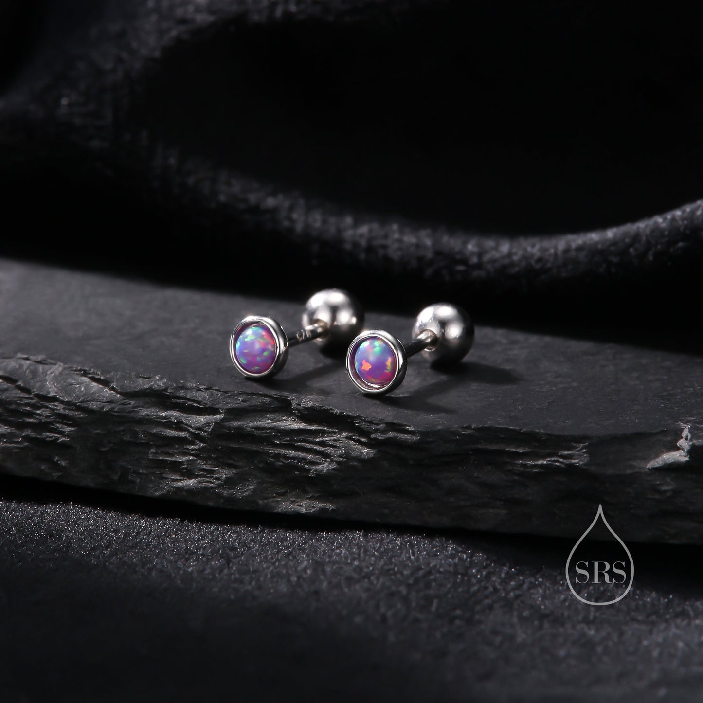 Tiny 3mm Purple Opal Screw Back Earrings in Sterling Silver, Small Opal Stud, Comsic Purple Opal Screw Back Earrings, Fire Opal