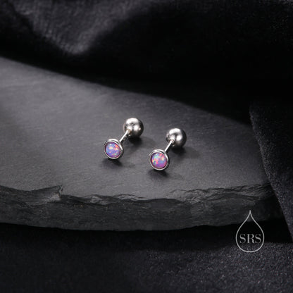 Tiny 3mm Purple Opal Screw Back Earrings in Sterling Silver, Small Opal Stud, Comsic Purple Opal Screw Back Earrings, Fire Opal