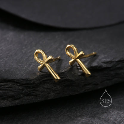 Ankh Stud Earrings in Sterling Silver, Silver, Gold or Rose Gold,  Egyptian Hieroglyphics Earrings, Ankh Earrings