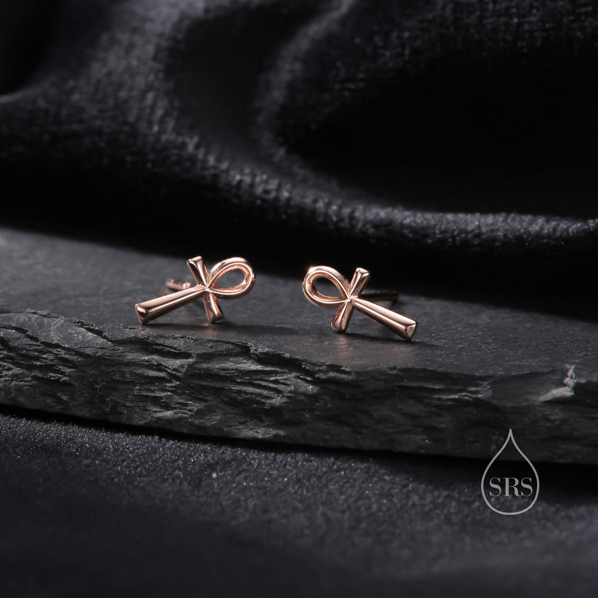 Ankh Stud Earrings in Sterling Silver, Silver, Gold or Rose Gold, Egyptian Hieroglyphics Earrings, Ankh Earrings