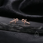 Ankh Stud Earrings in Sterling Silver, Silver, Gold or Rose Gold, Egyptian Hieroglyphics Earrings, Ankh Earrings