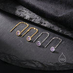 Amethyst Purple Bezel CZ Crystal Threader Earrings in Sterling Silver, Silver or Gold, Minimalist Crystal Ear Threaders