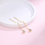 Delicate Droplet Bezel CZ Crystal Threader Earrings in Sterling Silver, Silver or Gold, Minimalist Pear Cut Crystal Ear Threaders