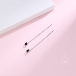 Tiny Black Droplet Bezel CZ Crystal Threader Earrings in Sterling Silver, Silver or Gold, Minimalist Pear Cut Ear Threaders