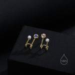 Moonstone and Pearl Stud Earrings in Sterling Silver, Single Piercing Earrings, Silver or Gold or Rose Gold, Double Layer Earrings
