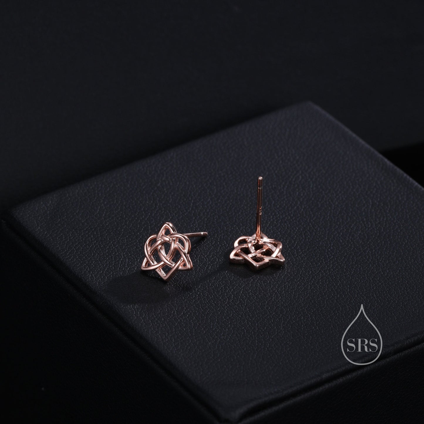 Celtic Heart Stud Earrings in Sterling Silver, Silver, Gold or Rose Gold, Celtic Trinity Knot Heart Earrings