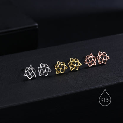 Celtic Heart Stud Earrings in Sterling Silver, Silver, Gold or Rose Gold, Celtic Trinity Knot Heart Earrings