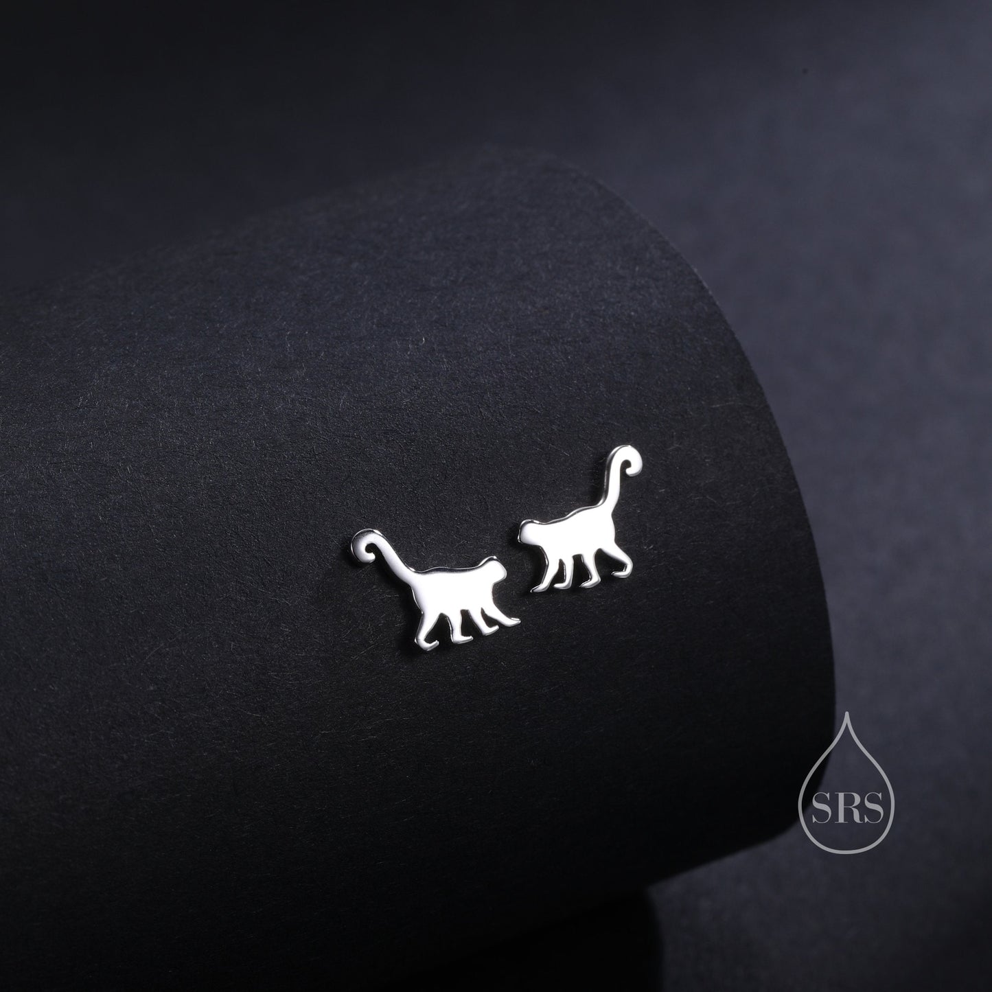Monkey Stud Earrings in Sterling Silver, Silver or Gold, Nature Inspired Animal Design
