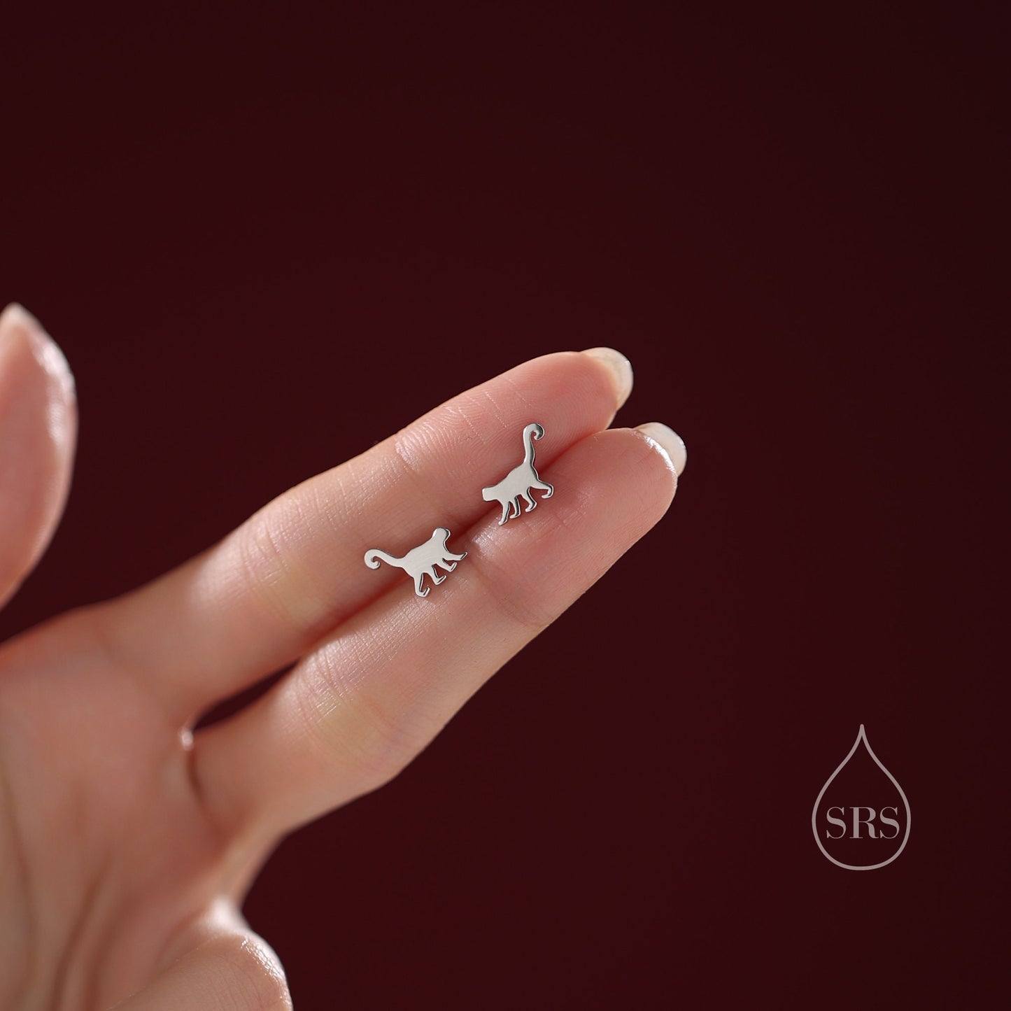 Monkey Stud Earrings in Sterling Silver, Silver or Gold, Nature Inspired Animal Design