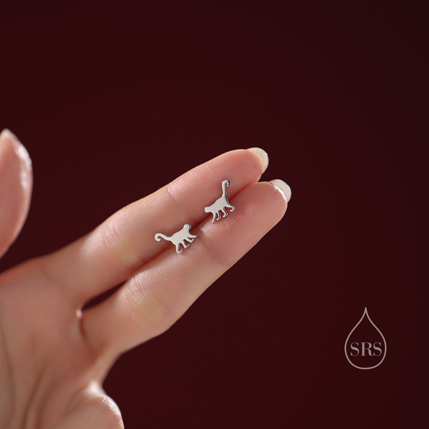 Monkey Stud Earrings in Sterling Silver, Silver or Gold, Nature Inspired Animal Design