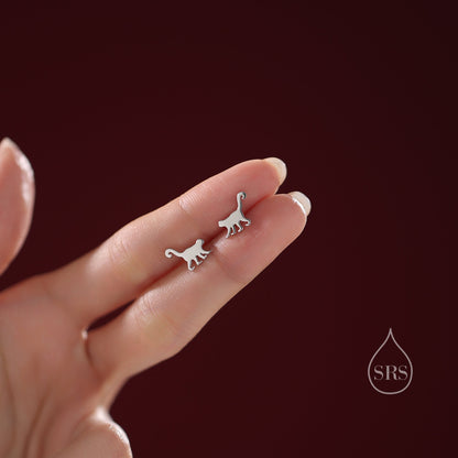 Monkey Stud Earrings in Sterling Silver, Silver or Gold, Nature Inspired Animal Design