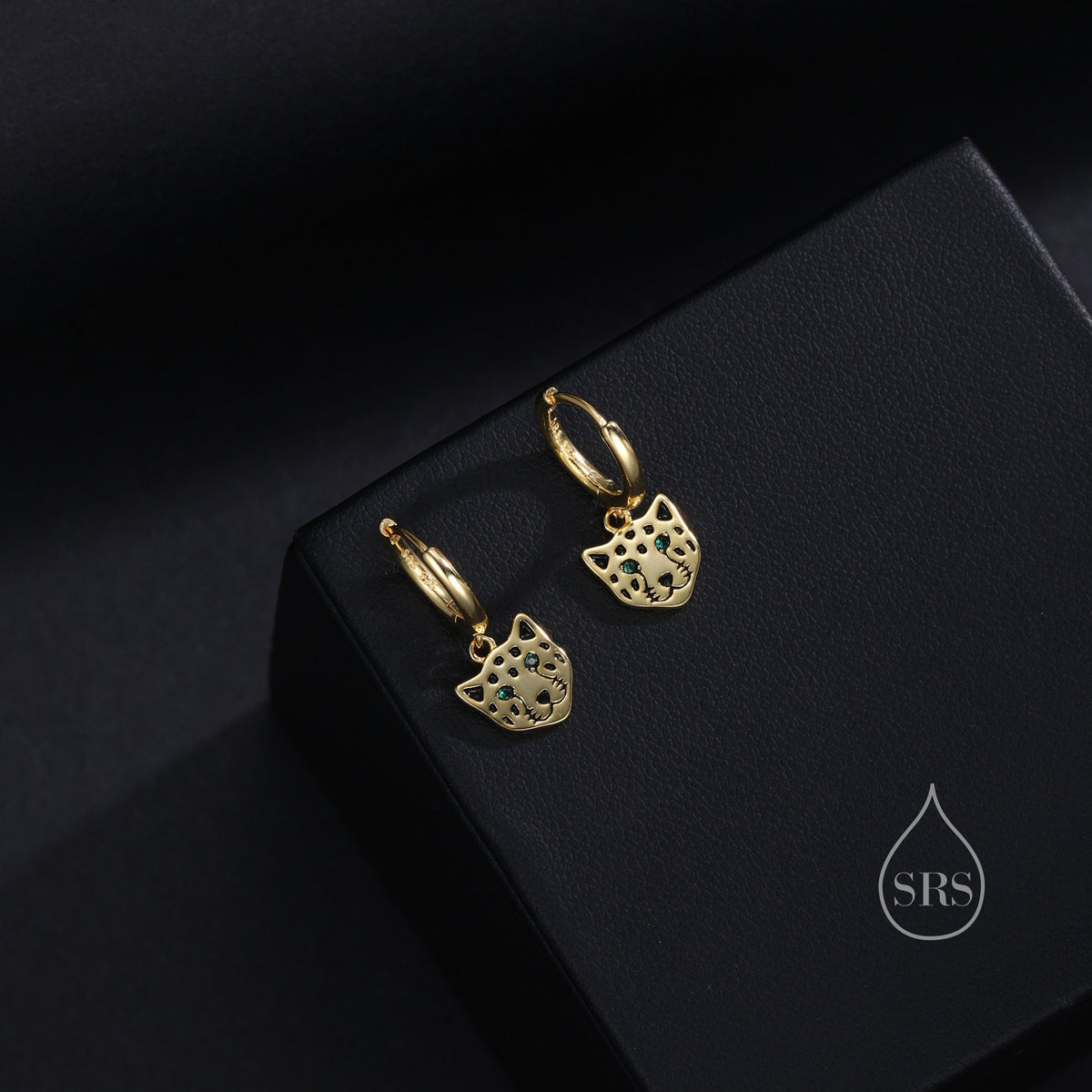 Leopard Face Huggie Hoop Earrings in Sterling Silver, Leopard Earrings, Leopard Dangle Hoops, Fish Hoops, Animal Earring