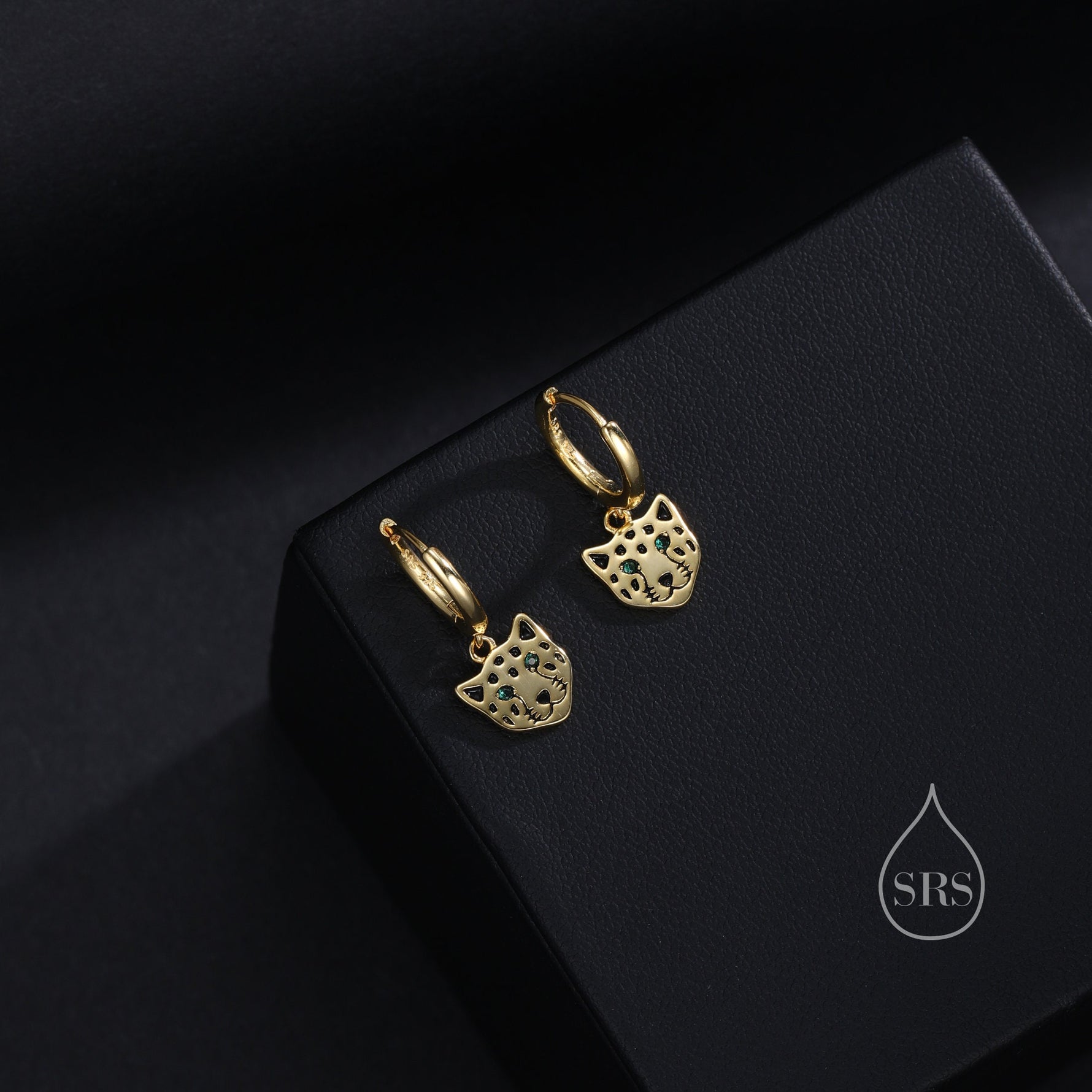 Leopard Face Huggie Hoop Earrings in Sterling Silver, Leopard Earrings, Leopard Dangle Hoops, Fish Hoops, Animal Earring