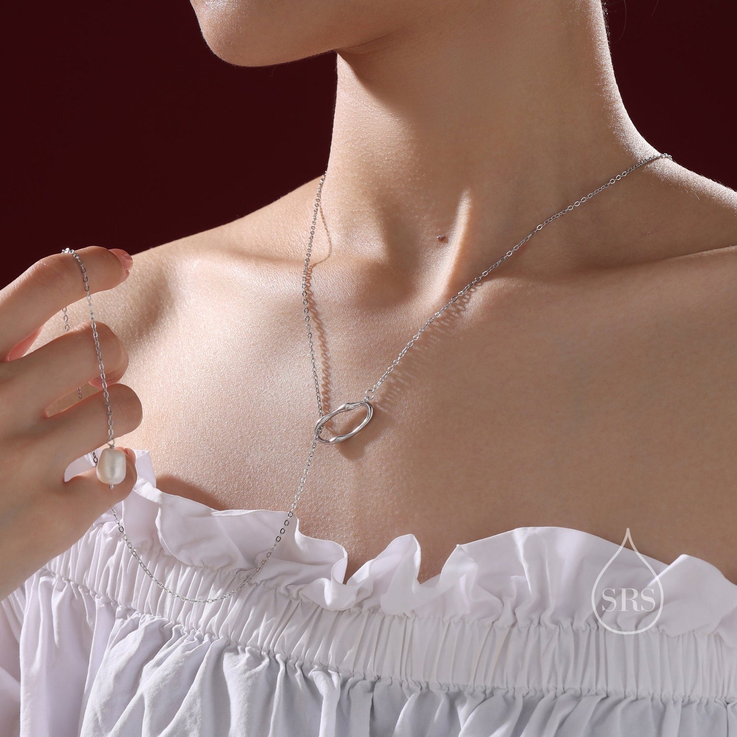 Baroque Pearl Organic Ring Lariat Necklace