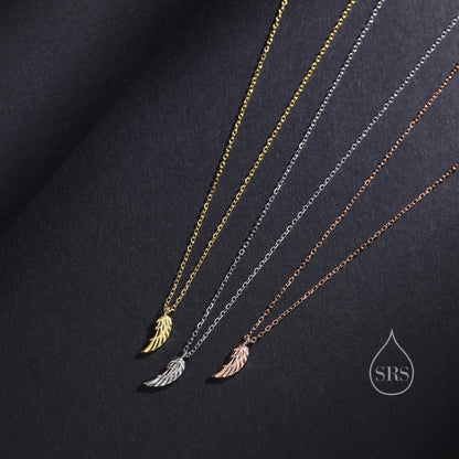 Tiny and Delicate Angel Wing Pendant Necklace in Sterling Silver, Bird Necklace, Silver or Gold or Rose Gold - Cute Quirky and Fun Jewellery