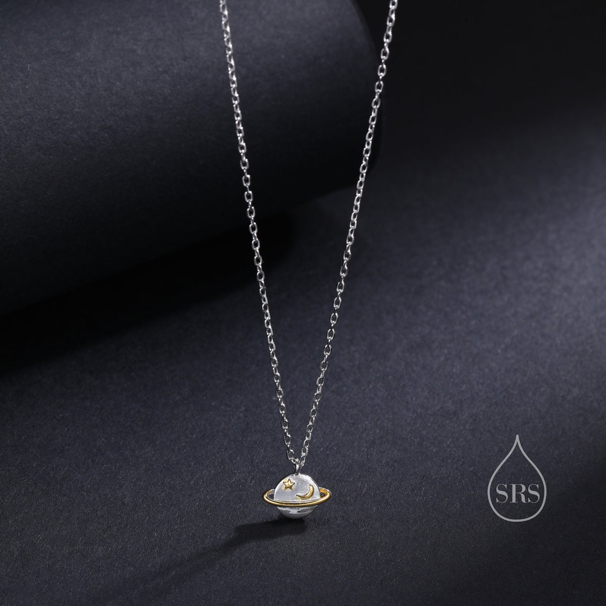 Dainty Planet Pendant Necklace in Sterling Silver, Saturn Necklace, Small Planet Necklace, Space Pendant