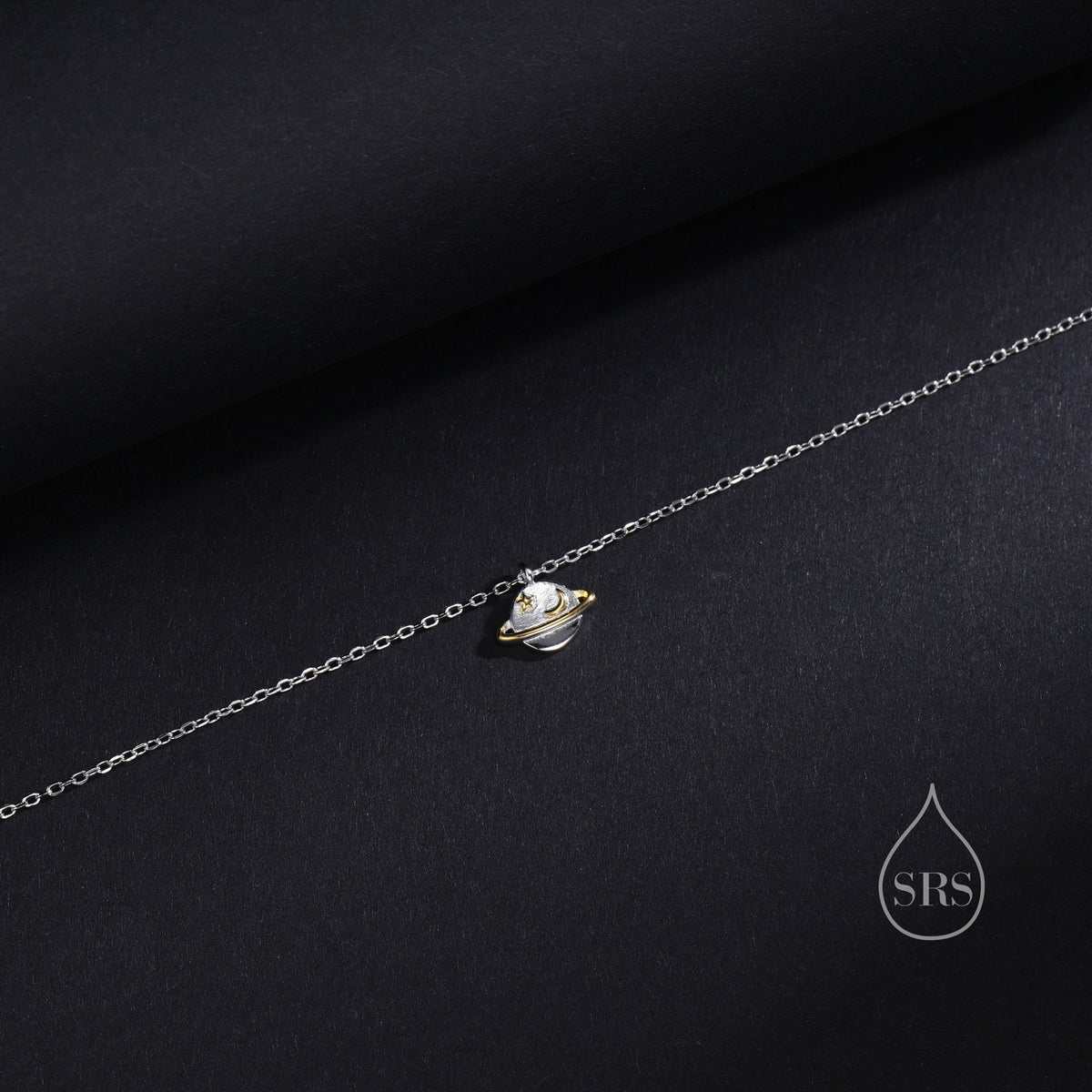 Dainty Planet Pendant Necklace in Sterling Silver, Saturn Necklace, Small Planet Necklace, Space Pendant
