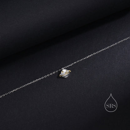 Dainty Planet Pendant Necklace in Sterling Silver,  Saturn Necklace, Small Planet Necklace, Space Pendant