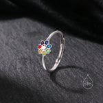 Cute Rainbow Smiling Flower Motif Ring