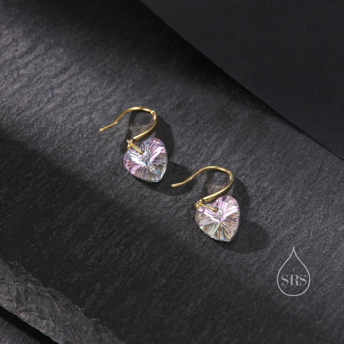 Alexandrite Purple Pink CZ Heart Drop Dangle Earrings in Sterling Silver, Silver or Rose Gold, Blue Crystal Heart Earrings