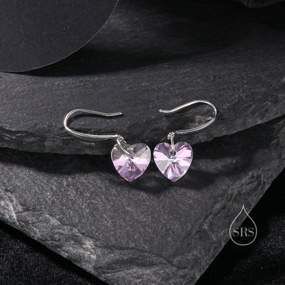 Alexandrite Purple Pink CZ Heart Drop Dangle Earrings in Sterling Silver, Silver or Rose Gold, Blue Crystal Heart Earrings