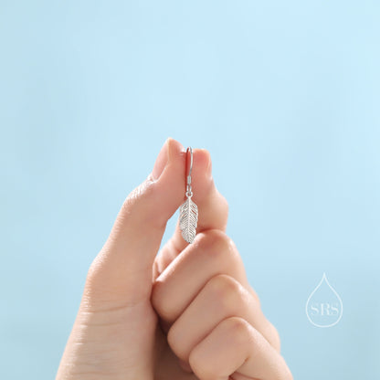 Sterling Silver Feather Drop Hook Earrings, Silver or Gold or Rose Gold, Delicate Feather Dangle Earrings, Nature Inspired