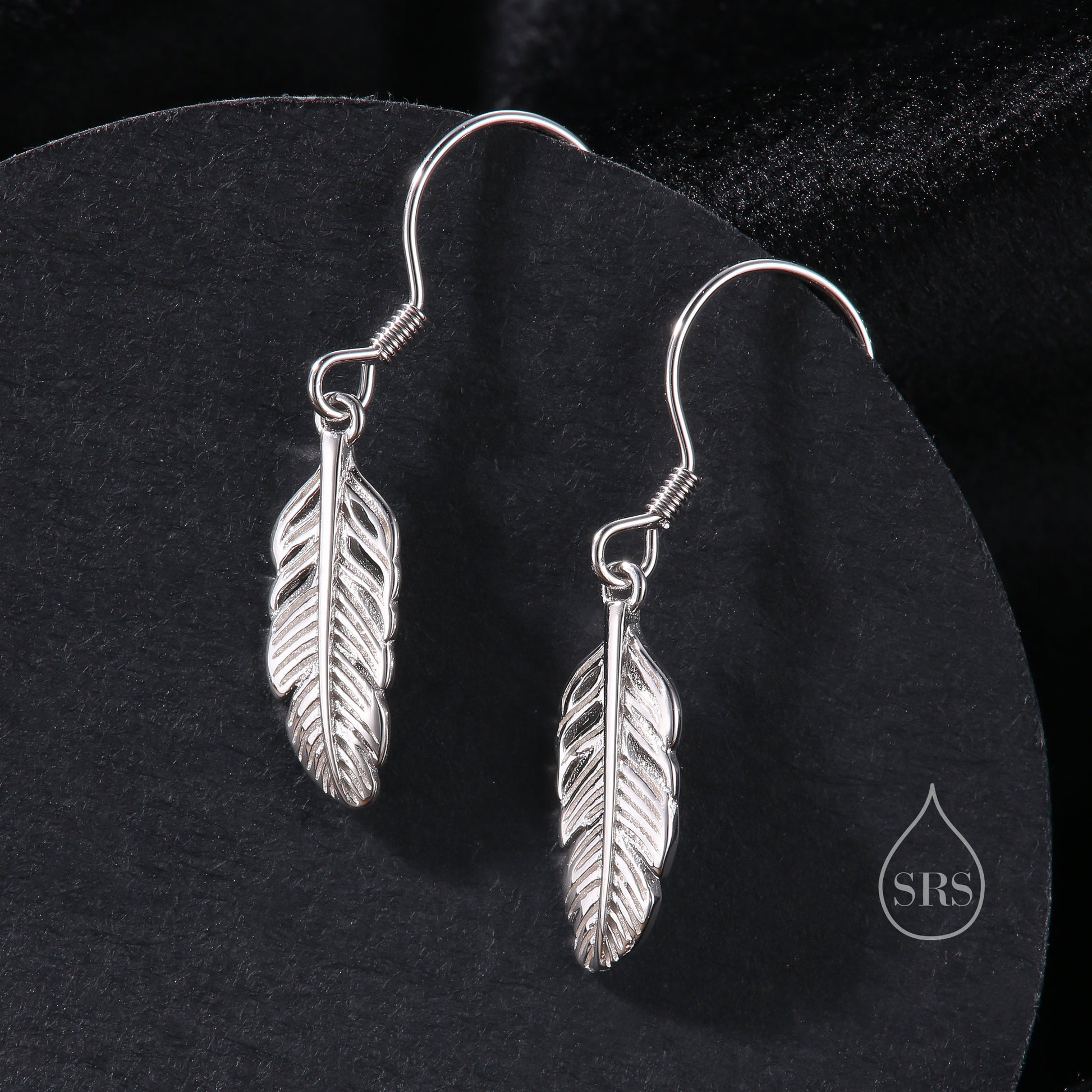 Sterling Silver Feather Drop Hook Earrings, Silver or Gold or Rose Gold, Delicate Feather Dangle Earrings, Nature Inspired