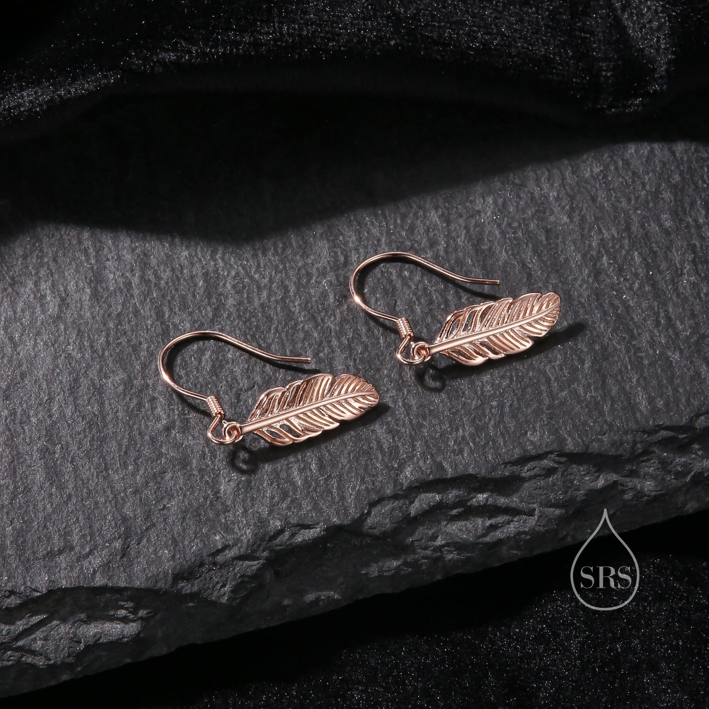 Sterling Silver Feather Drop Hook Earrings, Silver or Gold or Rose Gold, Delicate Feather Dangle Earrings,  Nature Inspired