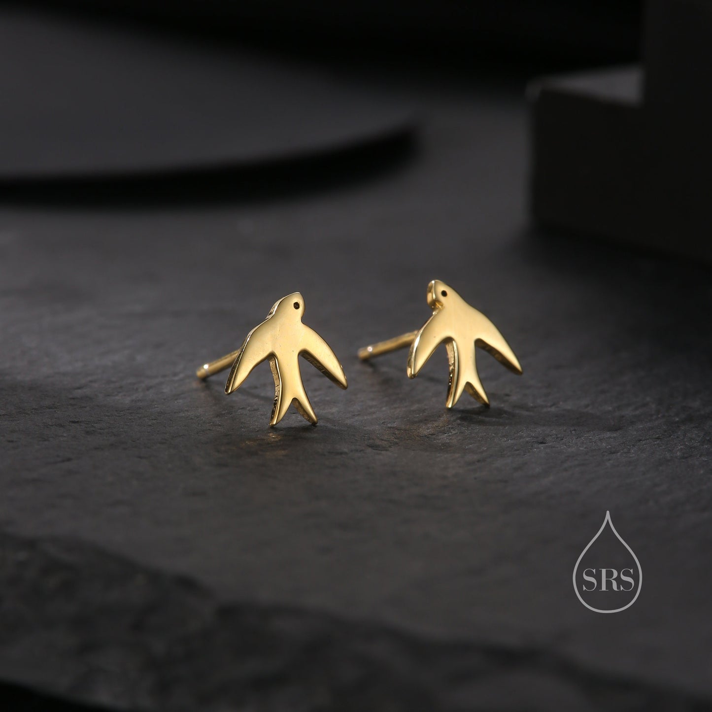Swallow Bird Stud Earrings in Sterling Silver Flying Bird Earrings, Silver or Gold or Rose Gold, Nature Inspired Animal Earrings