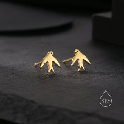 Swallow Bird Stud Earrings in Sterling Silver Flying Bird Earrings, Silver or Gold or Rose Gold, Nature Inspired Animal Earrings