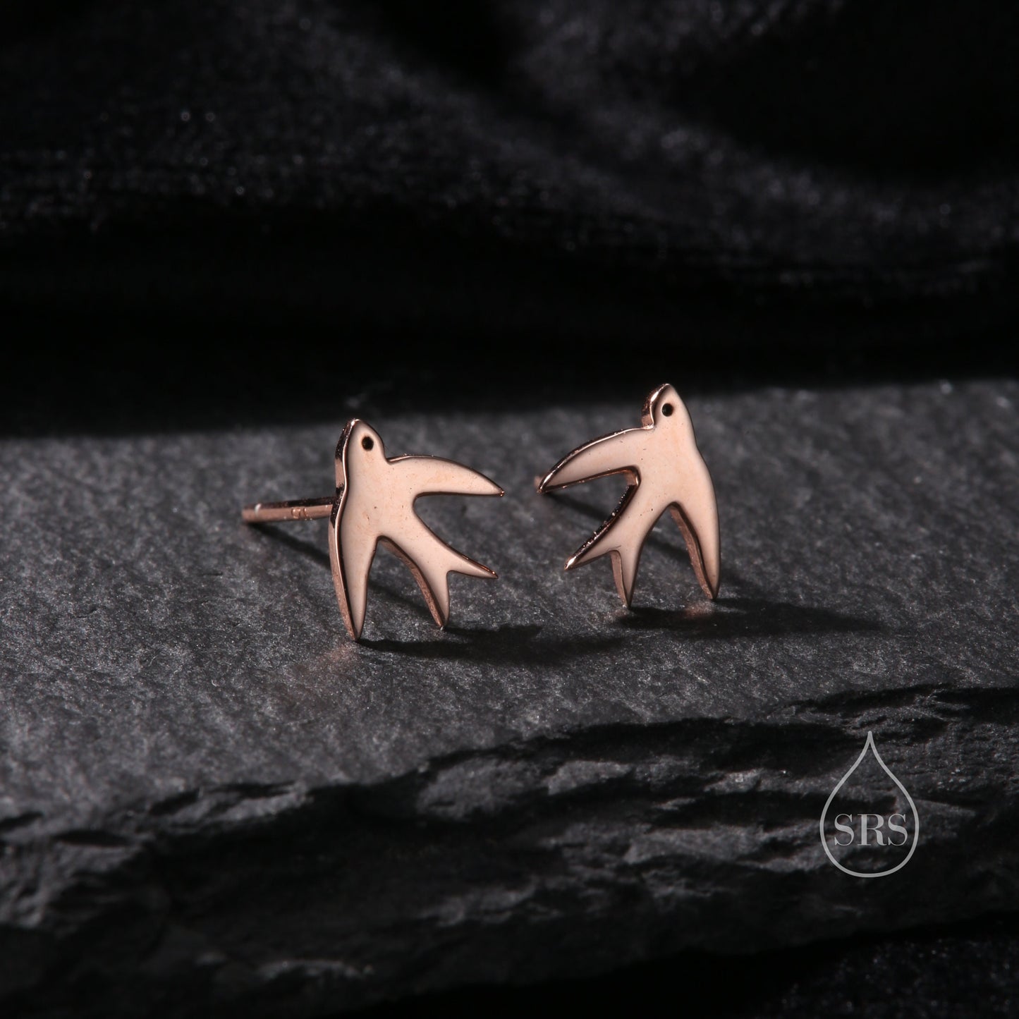 Swallow Bird Stud Earrings in Sterling Silver Flying Bird Earrings, Silver or Gold or Rose Gold, Nature Inspired Animal Earrings